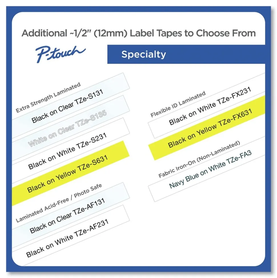 Brother P-Touch 0.5 in. TZe Series Standard Adhesive Laminated Labeling Tape - Black on White (8/Pack)