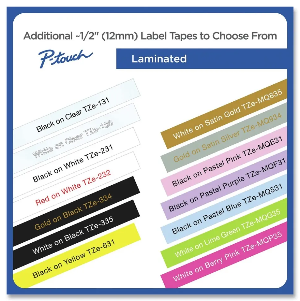 Brother P-Touch 0.5 in. TZe Series Standard Adhesive Laminated Labeling Tape - Black on White (4/Pack)