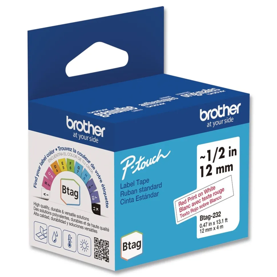 Brother P-Touch 0.47 in. x 13.1 ft. Genuine P-Touch BTAG Label Tapes - Red on White