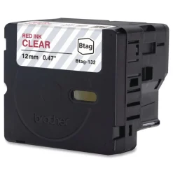Brother P-Touch 0.47 in. x 13.1 ft. Genuine P-Touch BTAG Label Tapes - Red on Clear