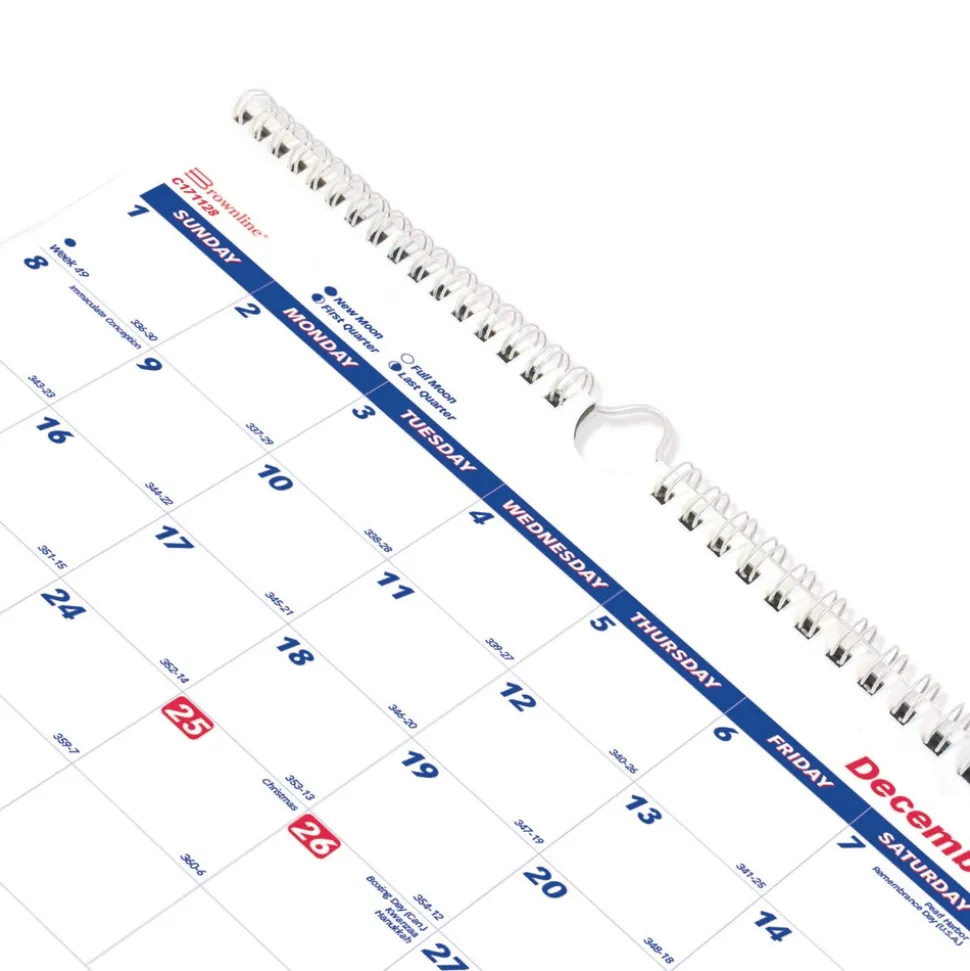 Brownline 14-Month: Dec 2025 to Jan 2027 12.25 in. x 27 in. Three-Month Wall Calendar - White/Blue Sheets