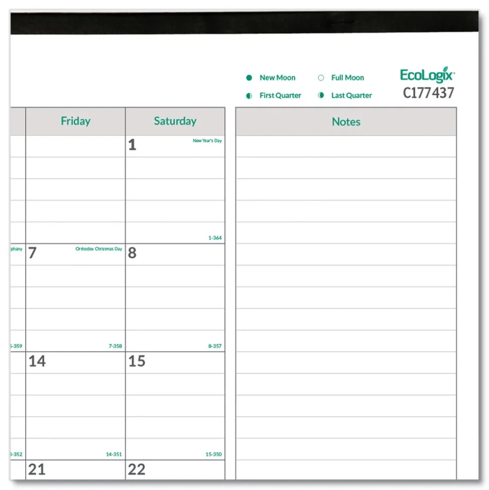 Brownline 12-Month (Jan-Dec): 2026 22 in. x 17 in. EcoLogix Artwork Monthly Desk Pad Calendar - White/Green Sheets, Black Binding/Corners