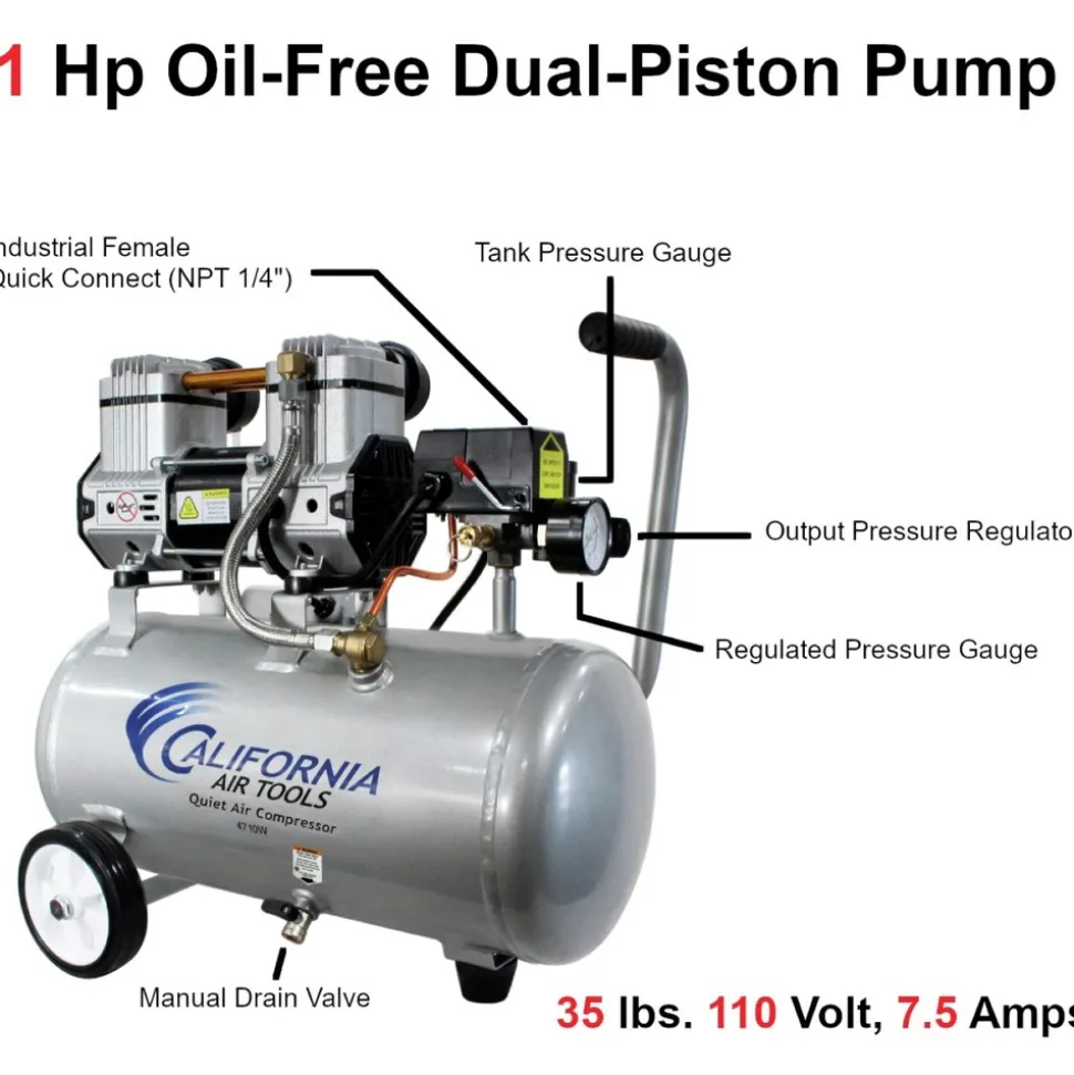 California Air Tools 1 HP 4.7 Gallon Quiet Air Compressor