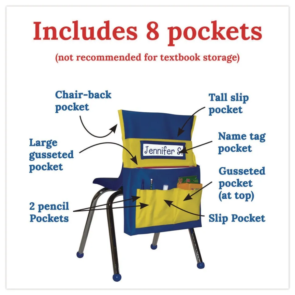 Carson-Dellosa 15 in. x 1.5 in. x 19 in. Fabric Chairback Buddy for Student Chairs - Medium, Blue/Yellow