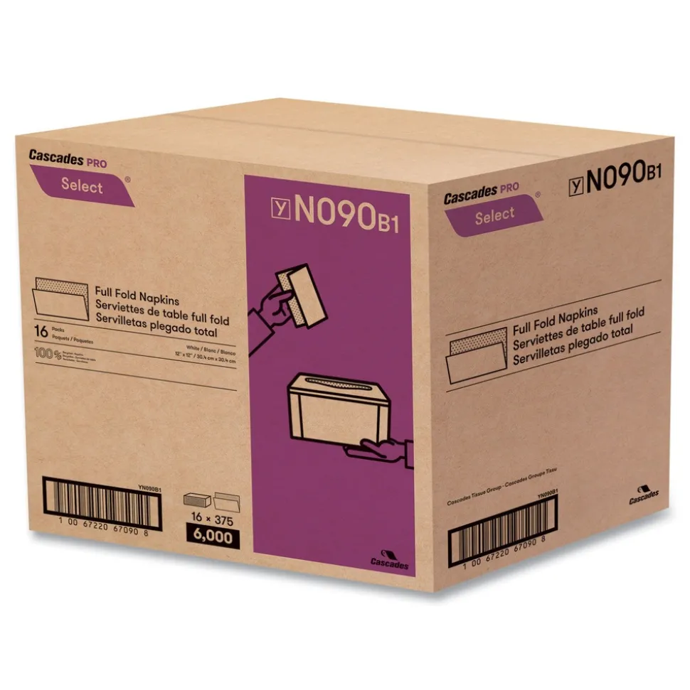 Cascades PRO 12 in. x 12 in. 1-Ply Select Full Fold II Napkins - White (24/Carton)