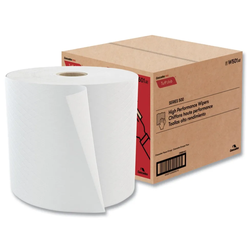 Cascades PRO 10 in. x 13 in. Tuff-Job S500 High Performance Wipers - White (1 Roll/Carton)