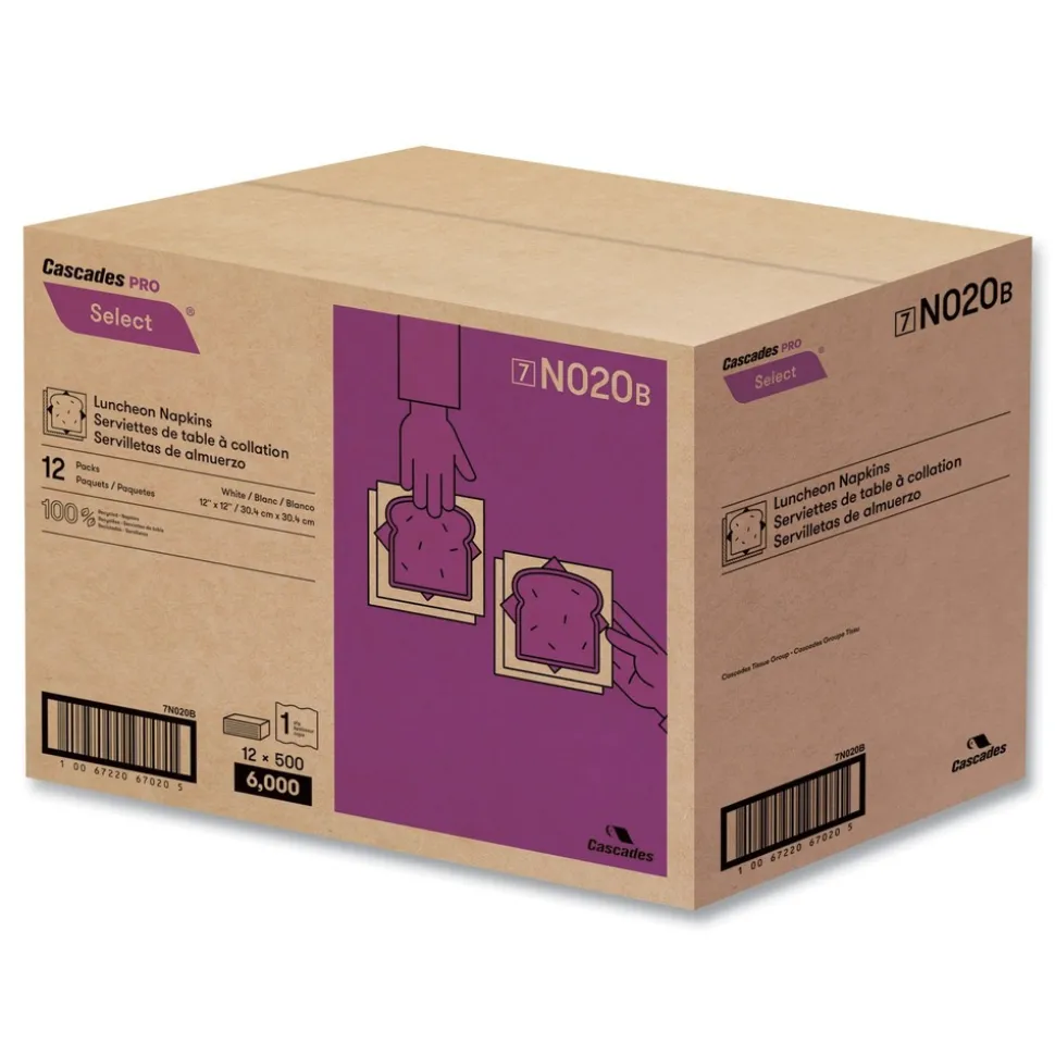 Cascades PRO N020 12 in. x 12 in. 1 Ply Select Luncheon Napkins - White (6000/Carton)