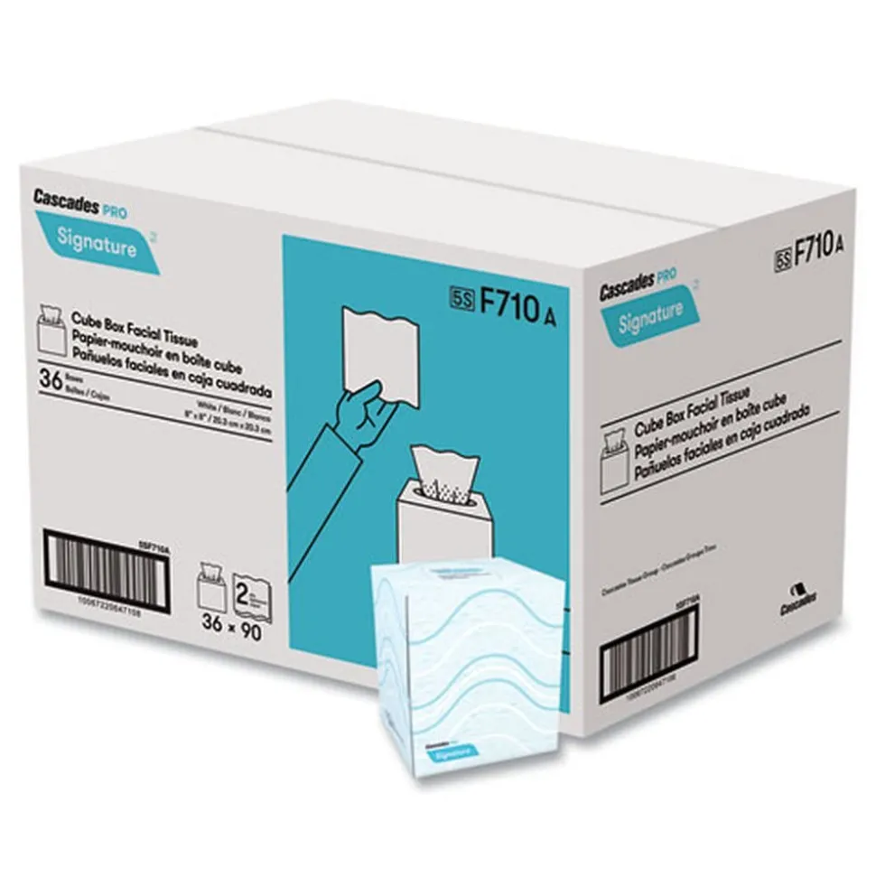 Cascades PRO 2-Ply Cube Box Signature Facial Tissue - White (36 Boxes/Carton)
