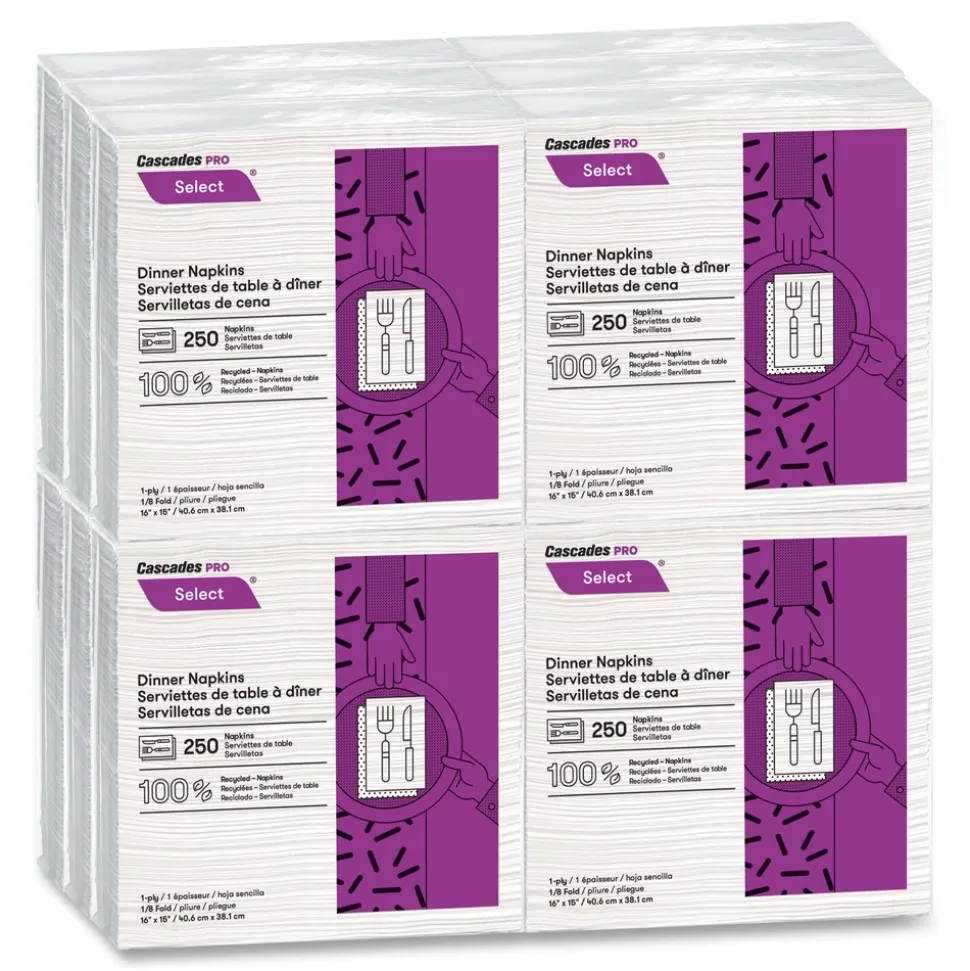 Cascades PRO 15.5 x 16 1-Ply Select Dinner Napkins - White (12/Carton)