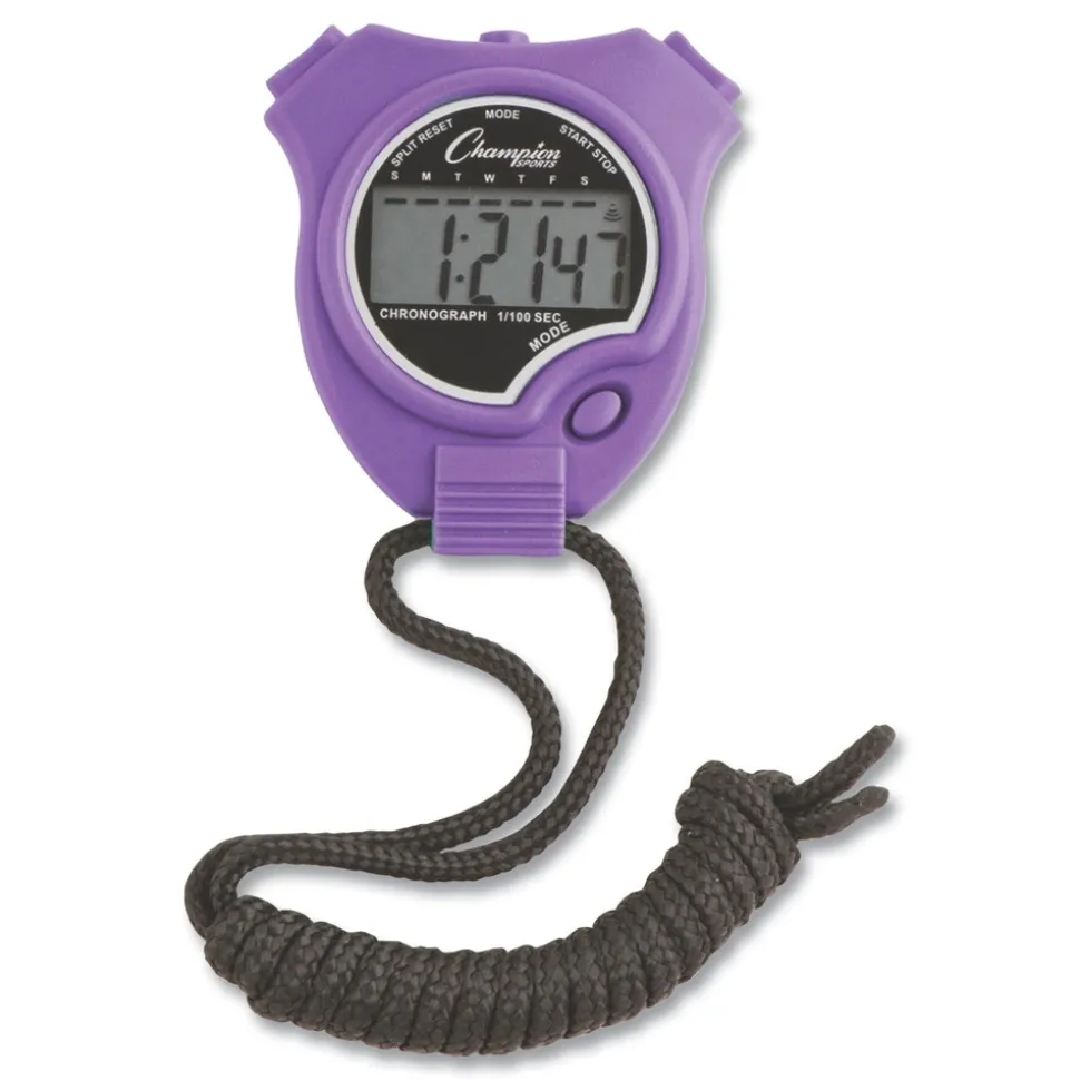 Champion Sports Accurate to 1/100 Second Water-Resistant Stopwatch - Assorted Colors (6/Box)