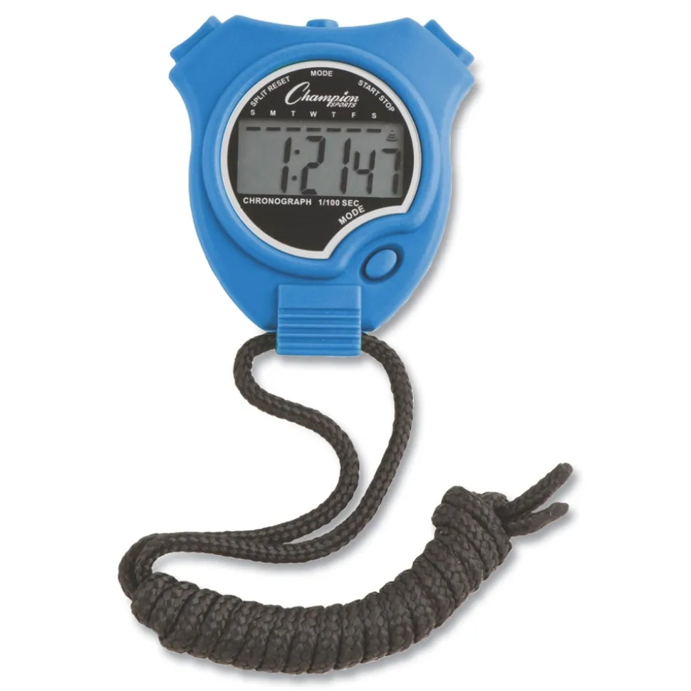 Champion Sports Accurate to 1/100 Second Water-Resistant Stopwatch - Assorted Colors (6/Box)