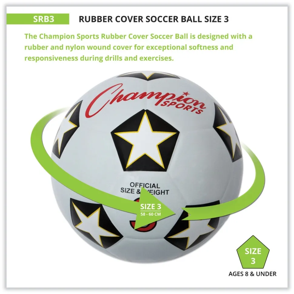 Champion Sports No. 3 Size Soccer Rubber Sports Ball - White/Black