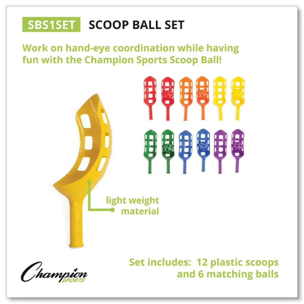 Champion Sports Plastic Scoop Ball Set - Assorted Colors (6/Set)