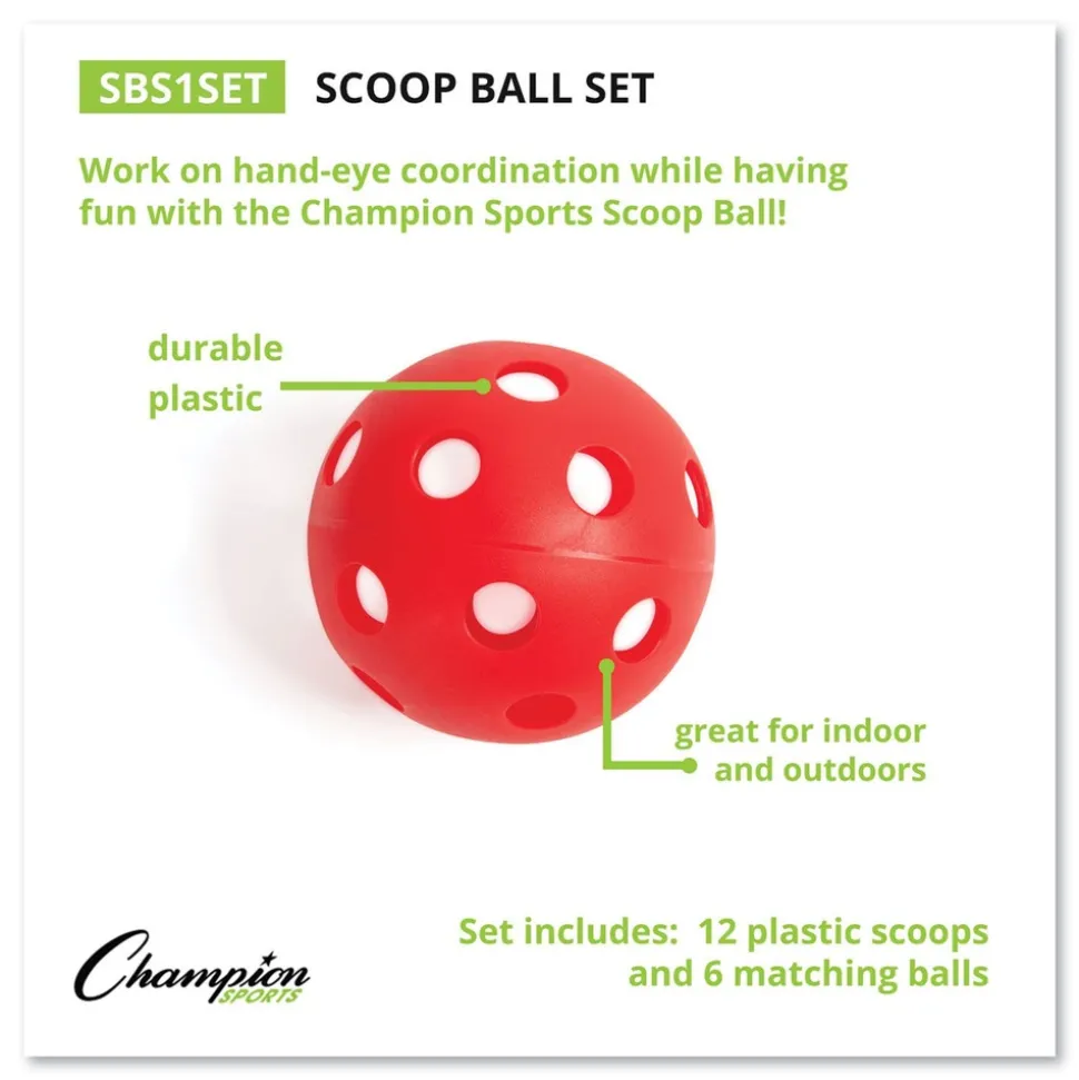 Champion Sports Plastic Scoop Ball Set - Assorted Colors (6/Set)