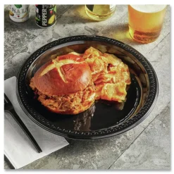 Chinet 8 in. x 11 in. Heavyweight Plastic Platters - Black (250/Carton)