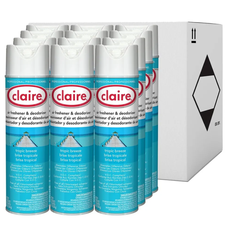 Claire 10 oz. Aerosol Spray Aerosol Air Freshener and Deodorizer - Tropic Breeze (1/Carton)