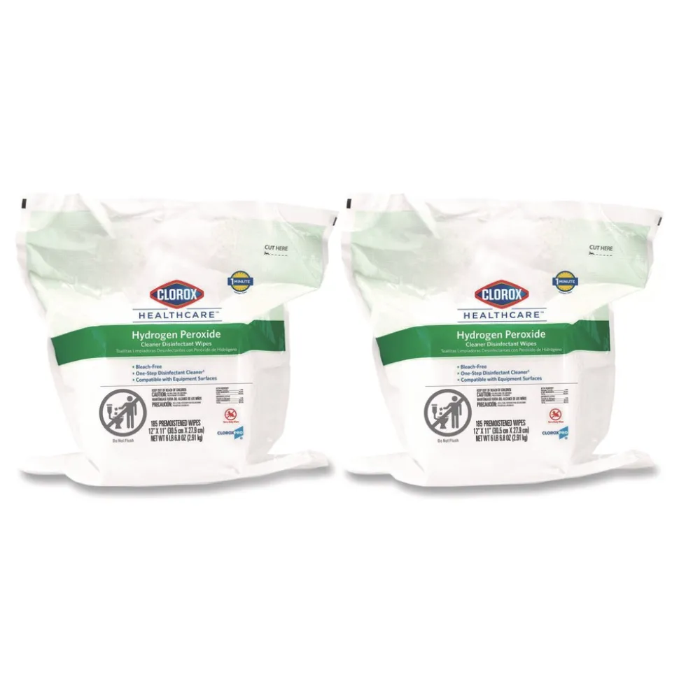 Clorox Healthcare 12 in. x 11 in. Hydrogen Peroxide Cleaner Disinfectant Wipes - Unscented White (2/Carton)