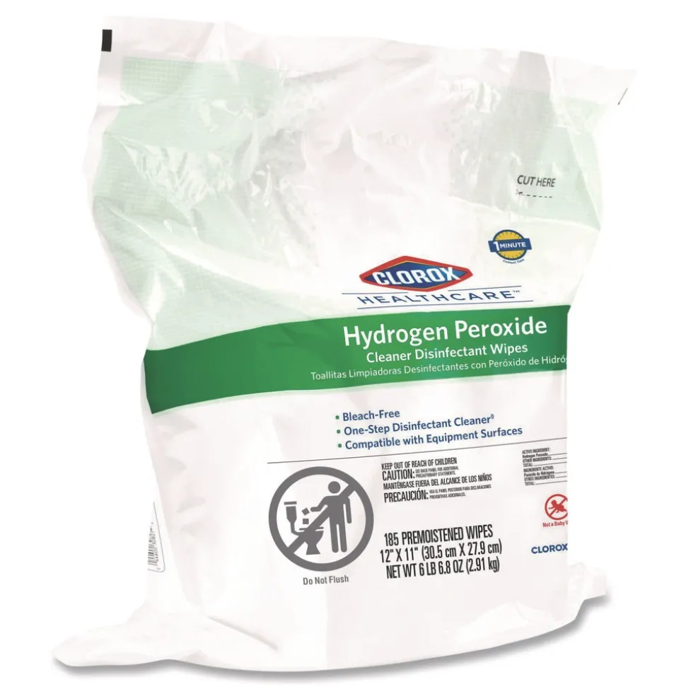 Clorox Healthcare 12 in. x 11 in. Hydrogen Peroxide Cleaner Disinfectant Wipes - Unscented White (2/Carton)