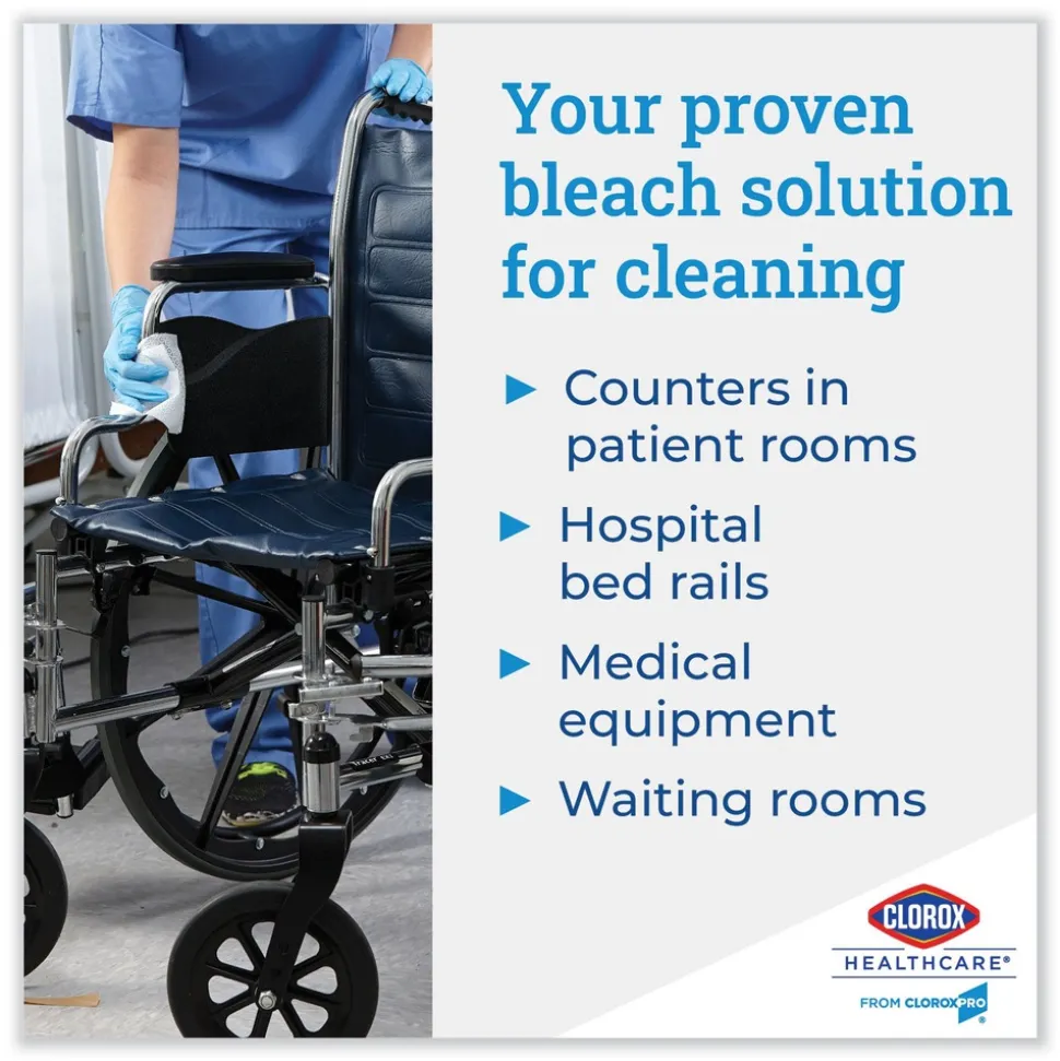 Clorox Healthcare 12 in. x 12 in. 1-Ply Bleach Germicidal Wipes - Unscented, White (110/Bucket)