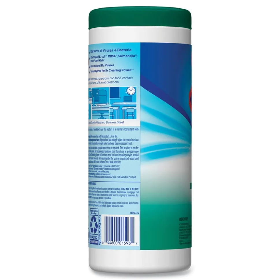 Clorox 7 in. x 8 in. 1-Ply Bleach Free Disinfecting Wipes - Fresh Scent, White (12 Canisters/Carton)
