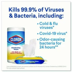 Clorox 8 in. x 7 in. 1-Ply Easy Pull Pack Disinfecting Wipes - Lemon Scent White (6 Boxes/Carton)