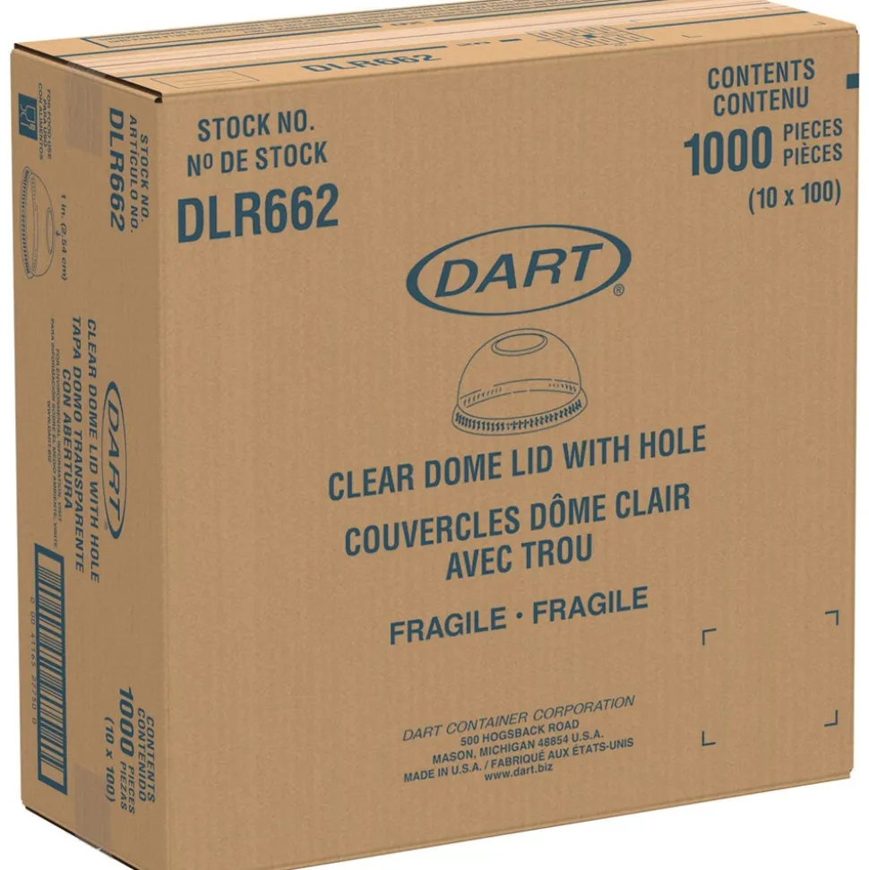 Dart DLR662 16 oz. Plastic Dome-Top Cold Cup Lids - Clear (1000/Carton)