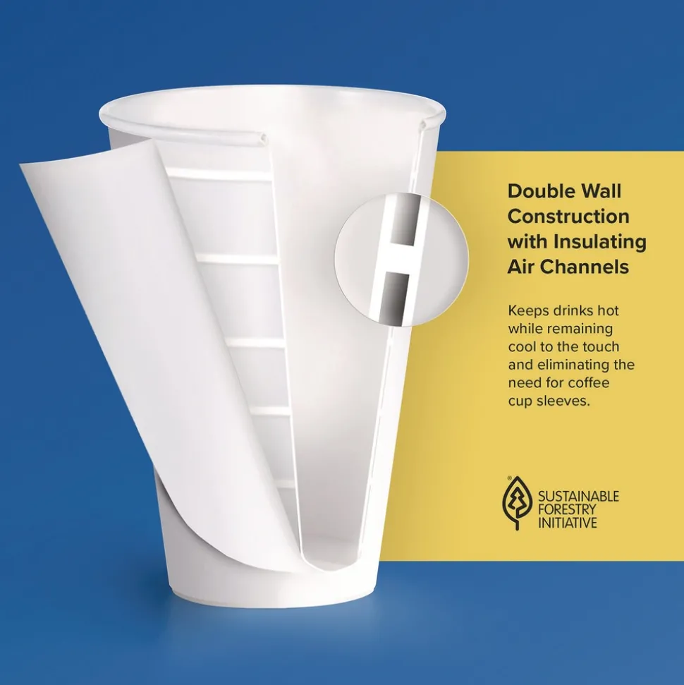 Dart Thermoguard 8 oz. Insulated Paper Hot Cups - White Sustainable Forest Design (1000/Carton)