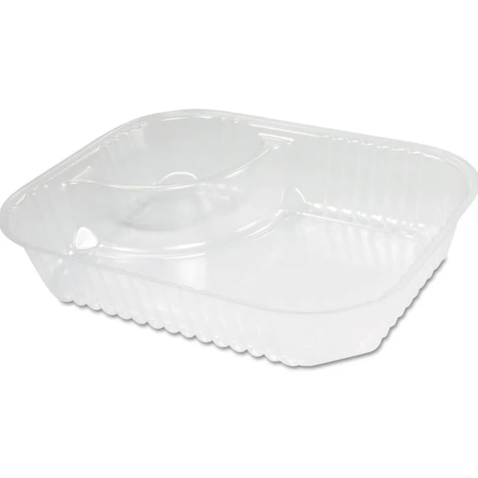 Dart C68NT2 ClearPac 6.2 in. x 6.2 in. x 1.6 in. 3.3 oz. 2-Compartments Plastic Nacho Tray - Large Clear (500/Carton)