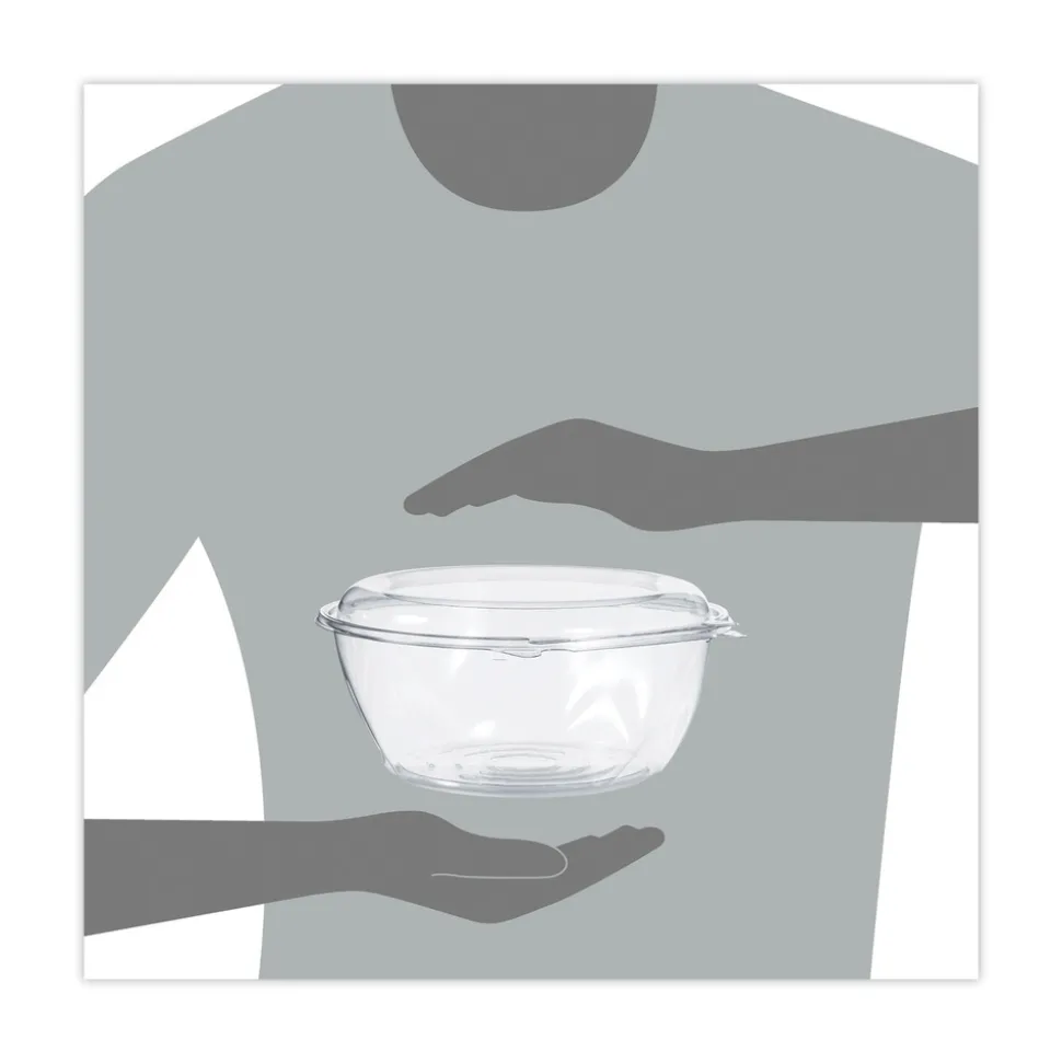 Dart 64 oz. 8.9 in. Diameter x 4 in. Plastic Tamper-Resistant Tamper-Evident Bowls with Dome Lid - Clear (100/Carton)