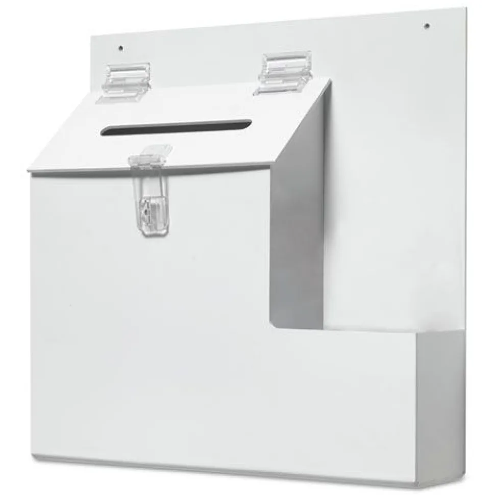 Deflecto 13.75 x 3.63 x 13.94 Plastic Suggestion Box Literature Holder with Locking Top - White
