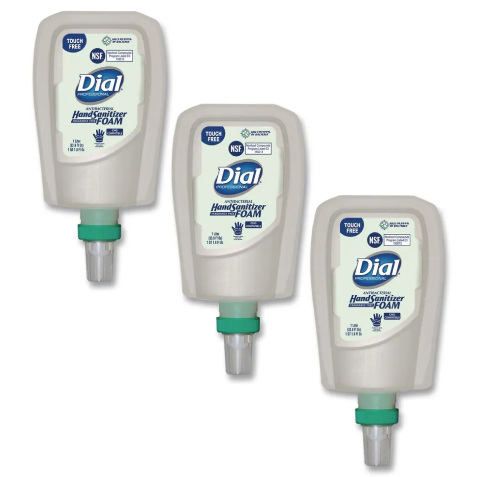 Dial Professional 1 Liter Bottle Antibacterial Foaming Hand Sanitizer Refill for FIT Touch Free Dispenser - Fragrance-Free (3/Carton)
