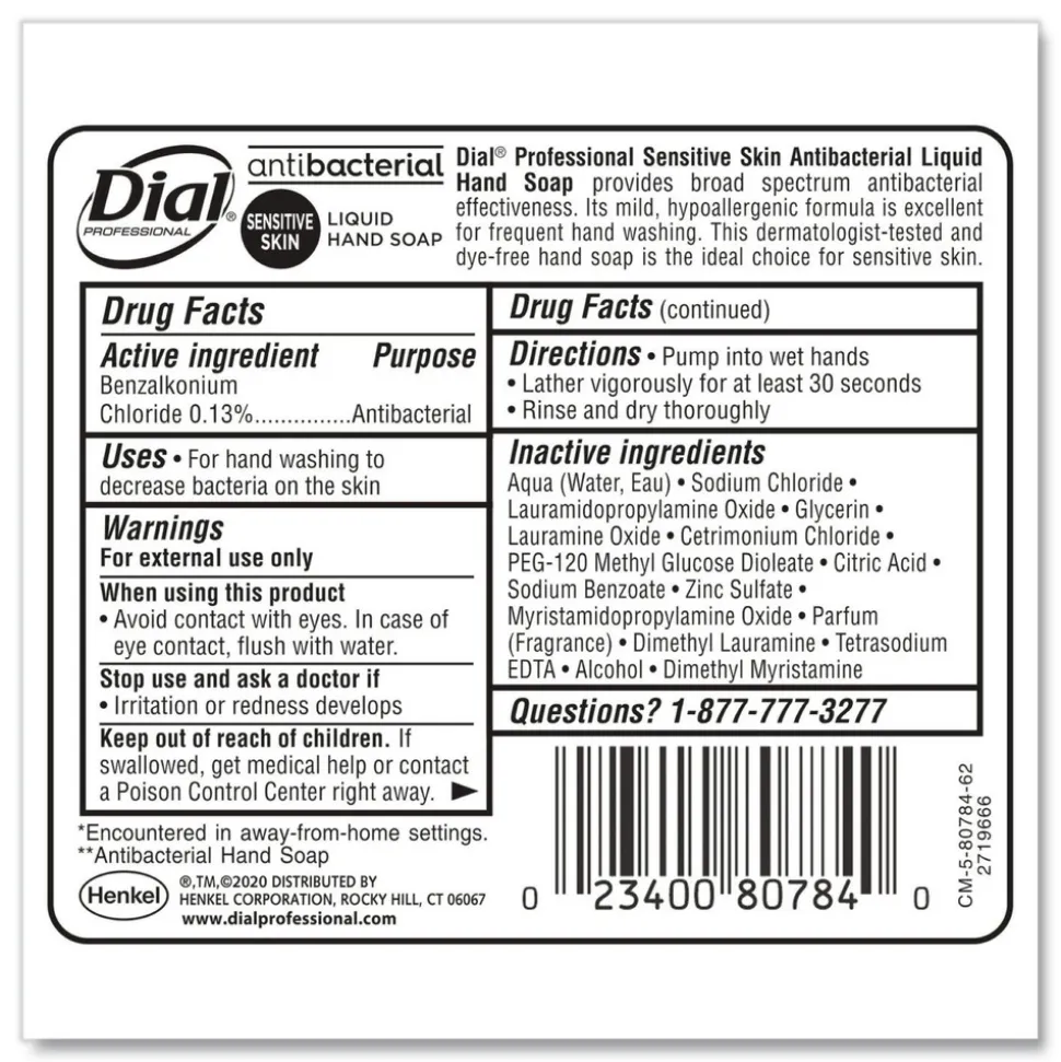 Dial Professional 16 oz. Antibacterial Liquid Hand Soap for Sensitive Skin - Light Floral Scent (12/Carton)