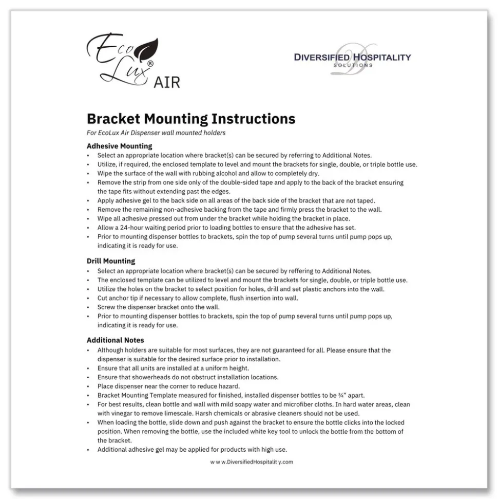 Diversified Hospitality Solutions EcoLux 1.19 in. x 0.44 in. x 5.69 in. Single Air Dispenser Bracket - White (24/Carton)