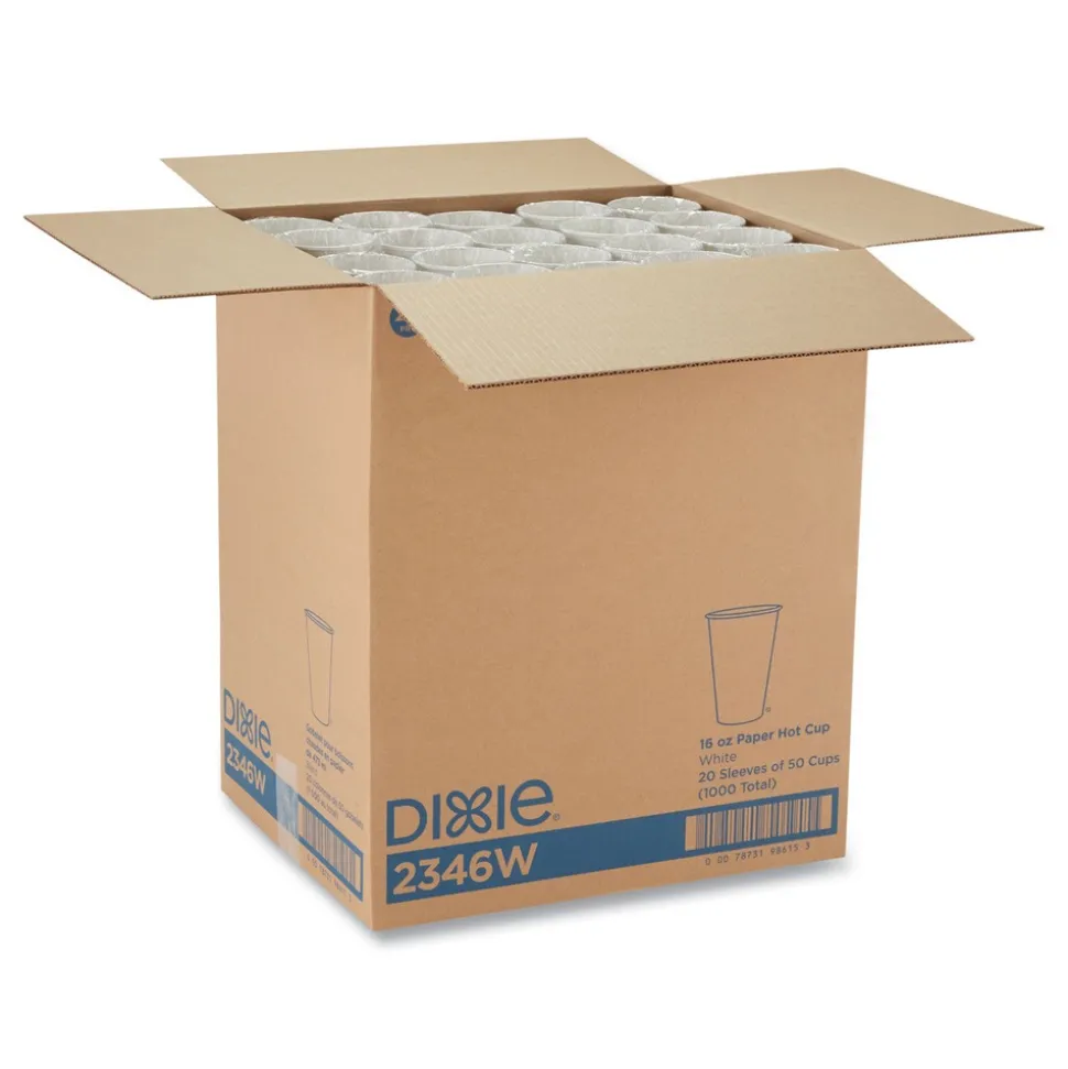 Dixie 16 oz. Paper Hot Cups - White (50/Sleeve, 20 Sleeves/Carton)