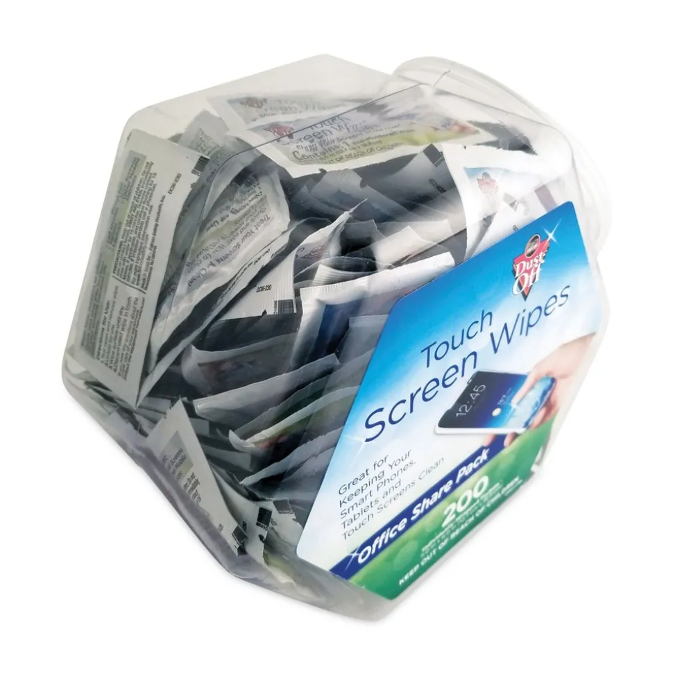 Dust-Off 1 Jar, 200 Individual 5 in. x 7-3/4 in. Touch Screen Wipe Packets
