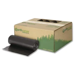 Earthsense Commercial 40 in. x 46 in. 1.25 mil 45 Gallon Linear Low Density Recycled Can Liners - Black (100/Carton)