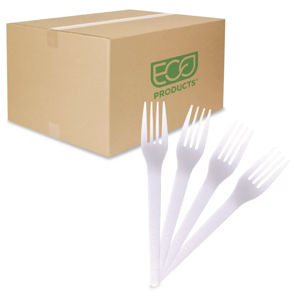 Eco-Products Plantware CPLA Cutlery Fork - White (1000/Carton)