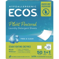 ECOS 953710CT Liquidless Laundry Detergent Sheets - Free and Clear (10/Carton)