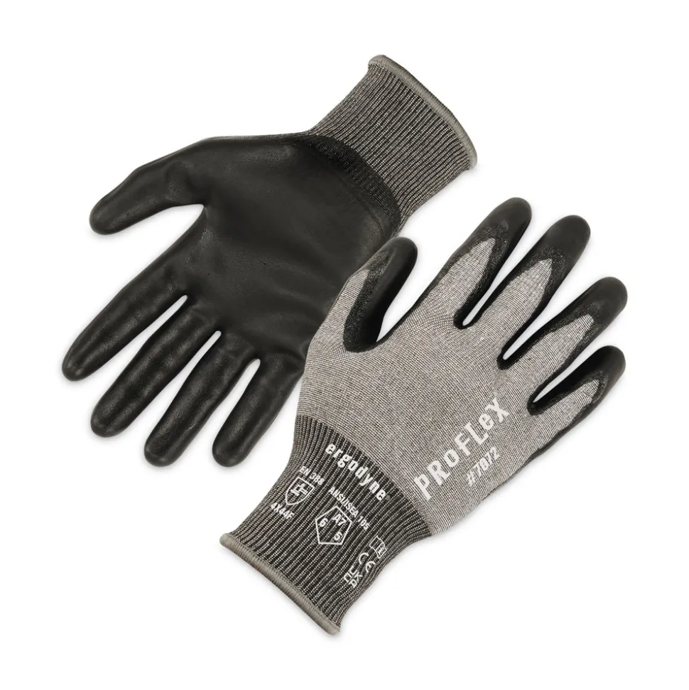 Ergodyne ProFlex 7072 ANSI A7 Nitrile-Coated CR Gloves, Gray, Large, 12 Pairs/Pack