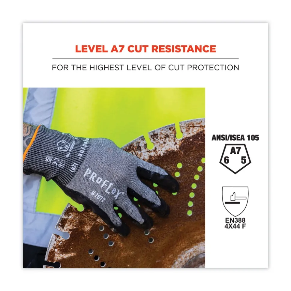 Ergodyne ProFlex 7072 ANSI A7 Nitrile-Coated CR Gloves, Gray, Large, 12 Pairs/Pack