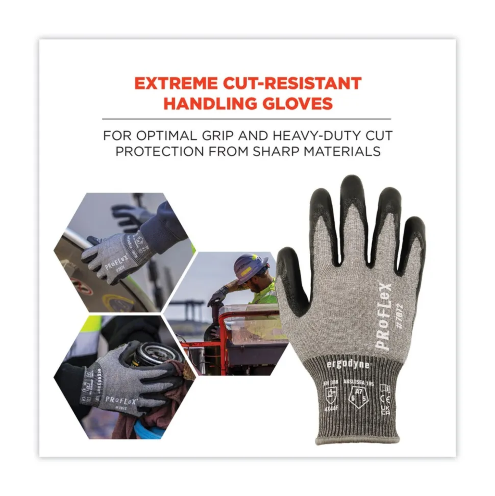 Ergodyne ProFlex 7072 ANSI A7 Nitrile-Coated CR Gloves, Gray, Large, 12 Pairs/Pack