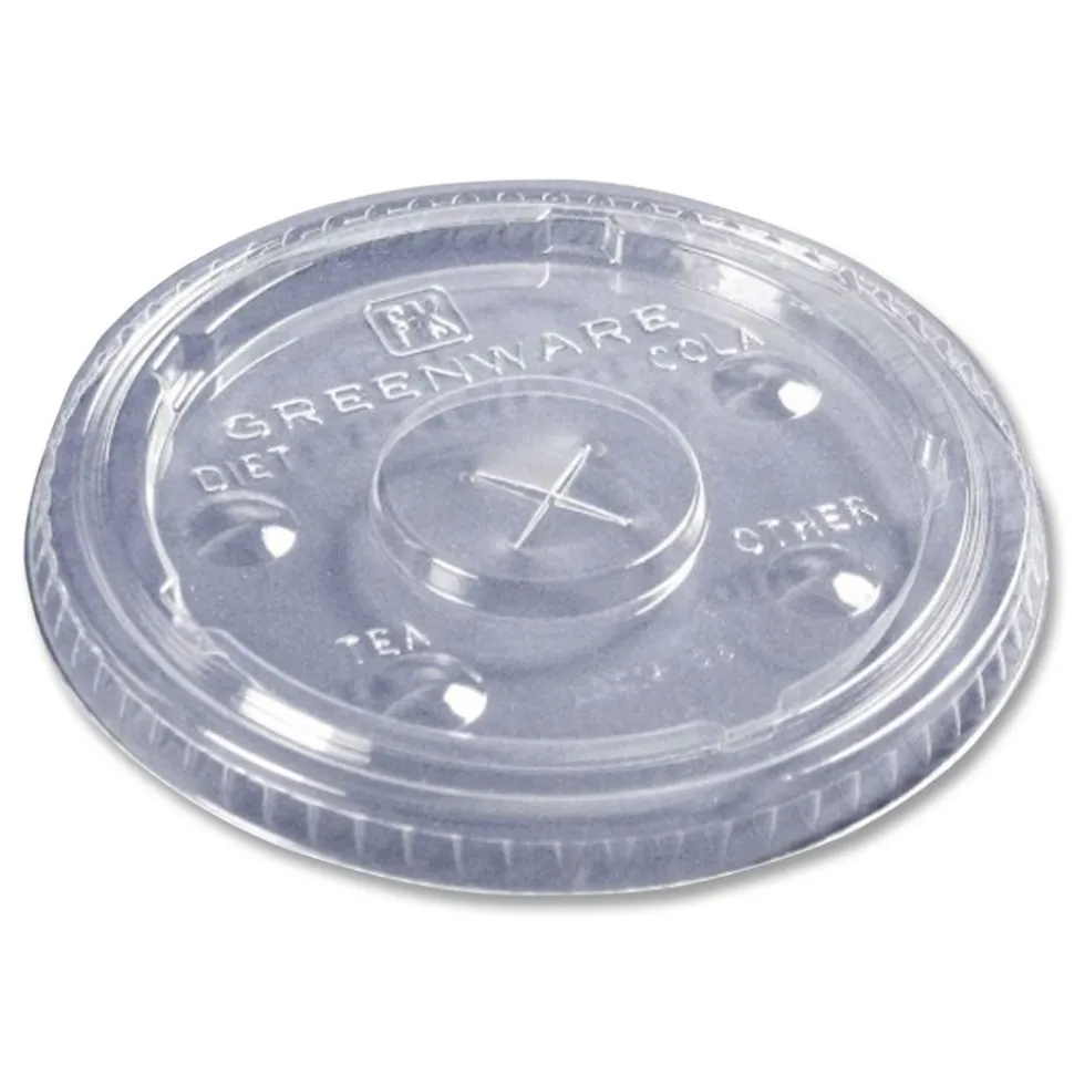 Fabri-Kal Greenware X-Slot Sugarcane Cold Drink Lids, Fits 16 oz/18 oz/24 oz Cold Cups - Clear (1000/Carton)