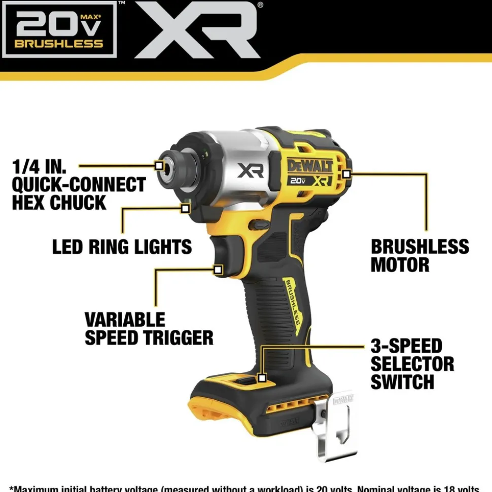 Factory Reconditioned Dewalt 20V MAX XR Lithium-Ion Brushless 3-Speed 1/4 in. Cordless Impact Driver (Tool Only)
