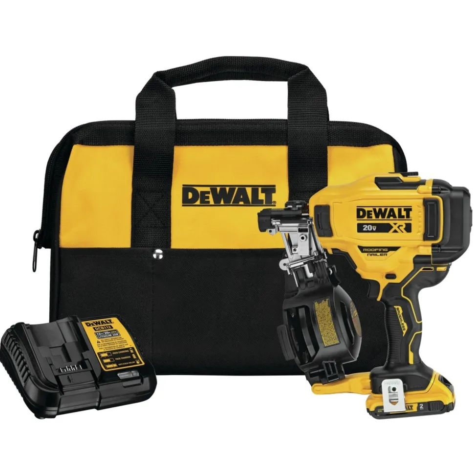 Factory Reconditioned Dewalt 20V MAX Brushless Lithium-Ion 15 Degree Cordless Coil Roofing Nailer Kit (2 Ah)