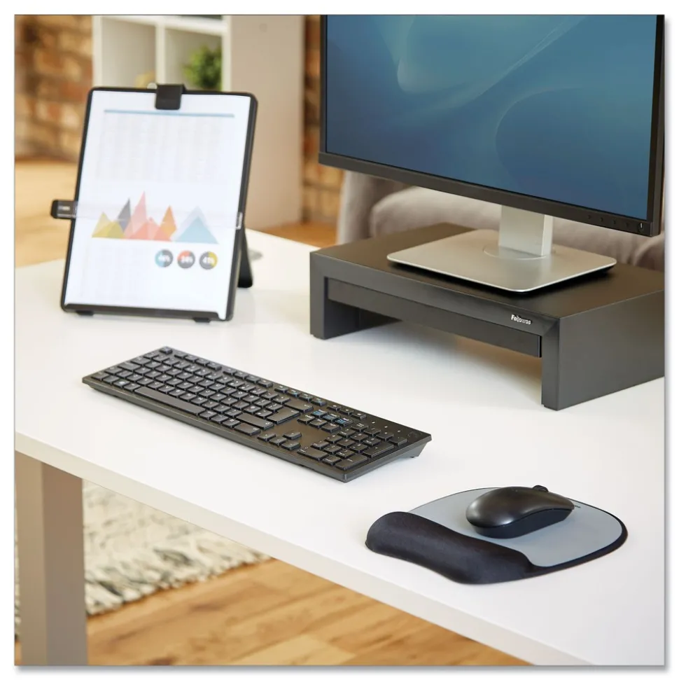 Fellowes Mfg Co. 7.93 x 9.25 Memory Foam Mouse Pad with Wrist Rest - Black/Silver