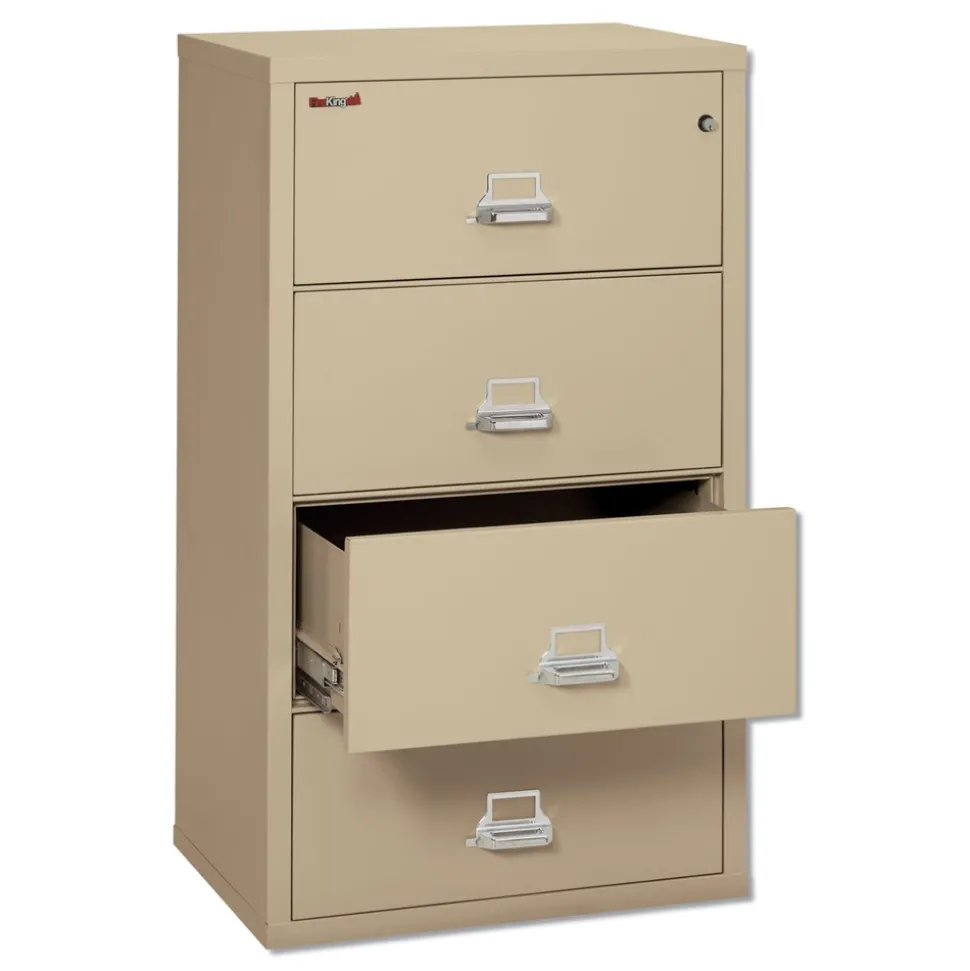 FireKing 4 Legal/Letter-Size File Drawers 31.13 in. x 22.13 in. x 52.75 in. 260 lbs. Overall Capacity Insulated Lateral File - Parchment
