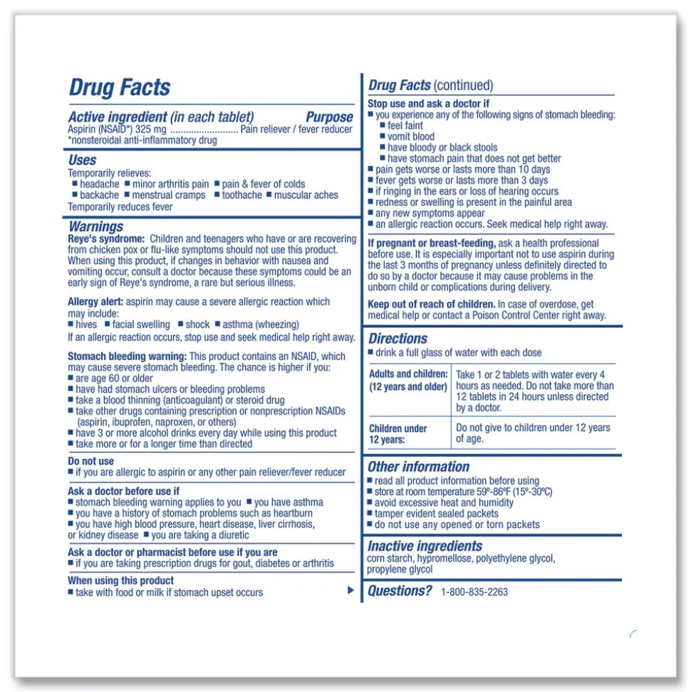 First Aid Only Aspirin Tablets (250/Box)