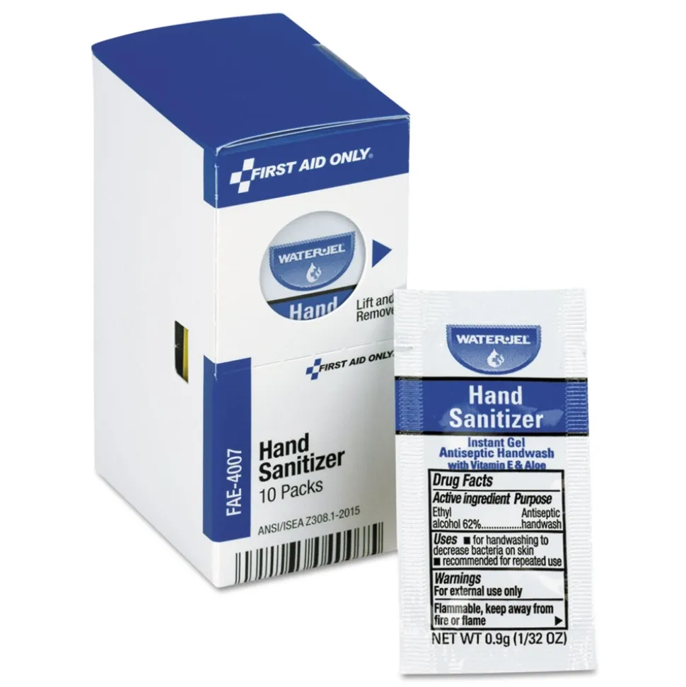 First Aid Only 0.9 g Gel Hand Sanitizer Packets for SmartCompliance First Aid Kits - Clean Scent (10/Box)