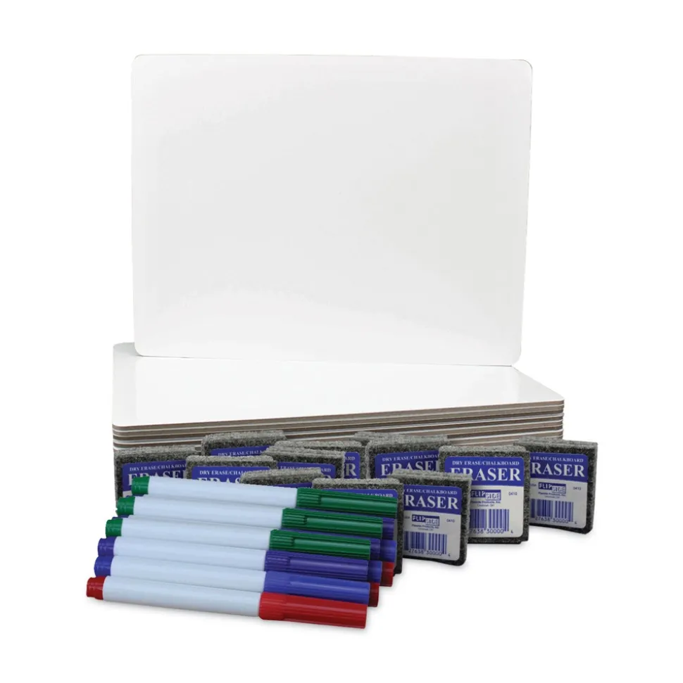 Flipside 12 in. x 9 in. Magnetic Dry Erase Board Set - White Surface (12/Pack)