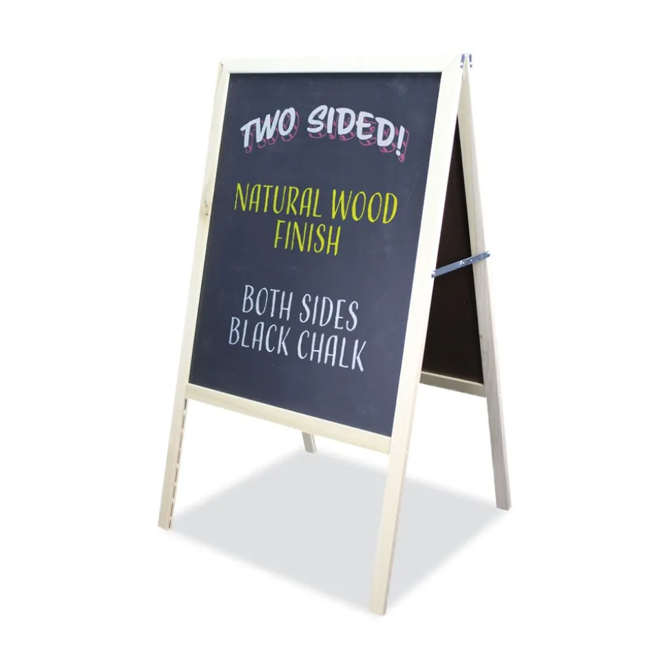 Flipside 25 in. x 24 in. x 48.5 in. Black Chalkboard Marquee Sign - Black, Natural Wood Frame
